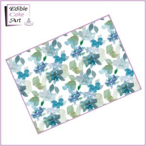 Blue and Green Watercolour Flowers Icing Sheet Cake Wrap