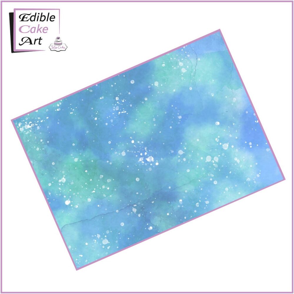 Blue Watercolour Splash Icing Sheet Cake Wrap