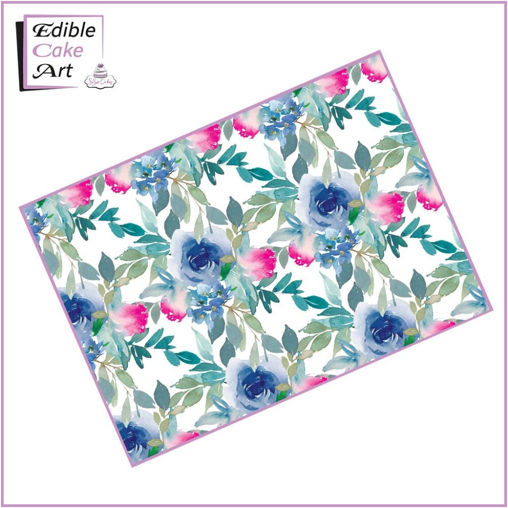 Watercolour Blue Rose Cake Wrap