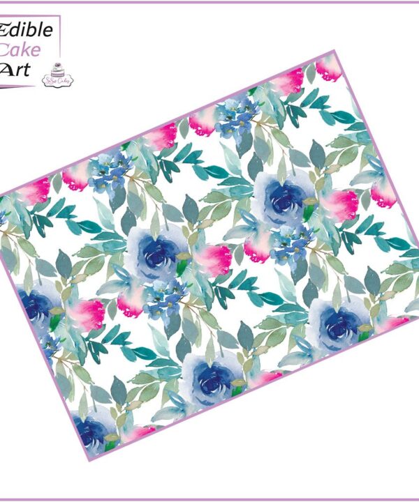 Watercolour Blue Rose Cake Wrap