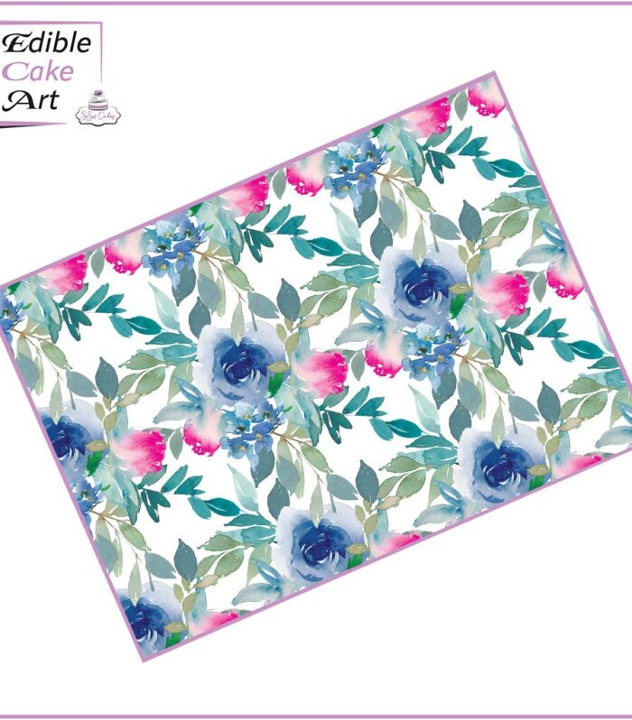 Watercolour Blue Rose Cake Wrap