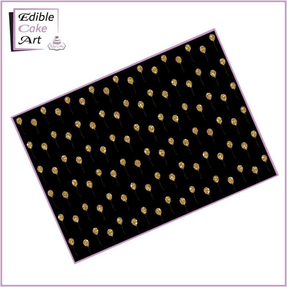 Black & Gold Balloons Icing Sheet Cake Wrap