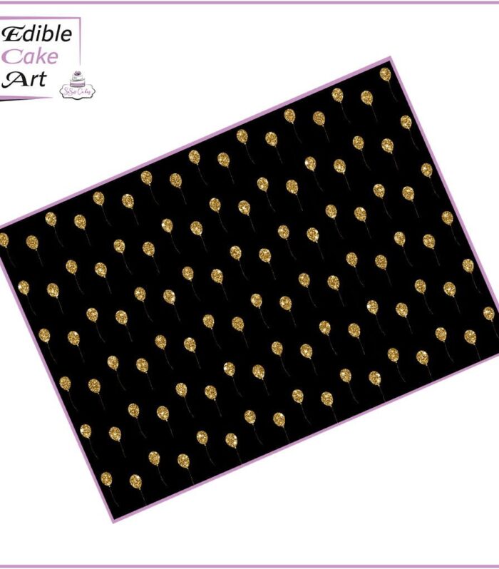 Black & Gold Balloons Icing Sheet Cake Wrap