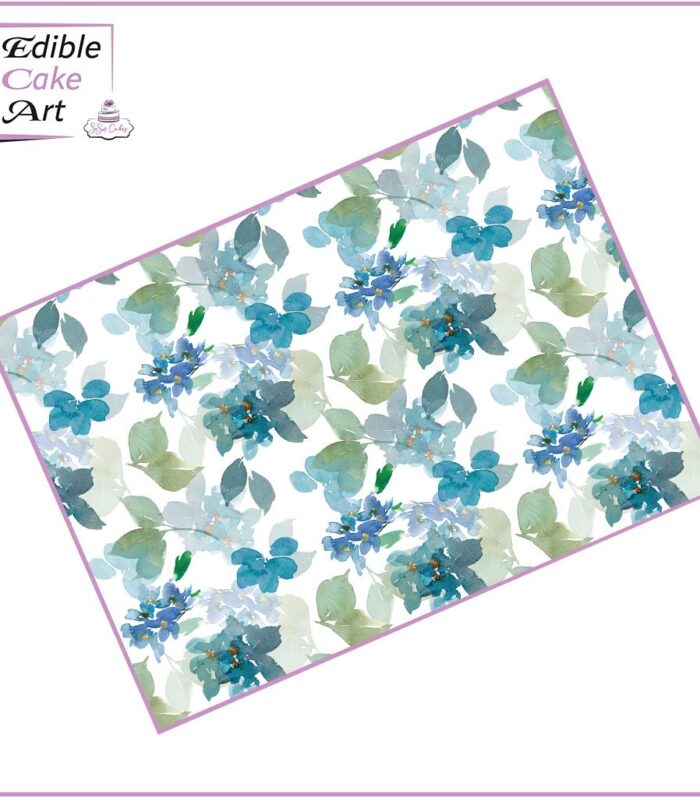 Blue and Green Watercolour Flowers Icing Sheet Cake Wrap