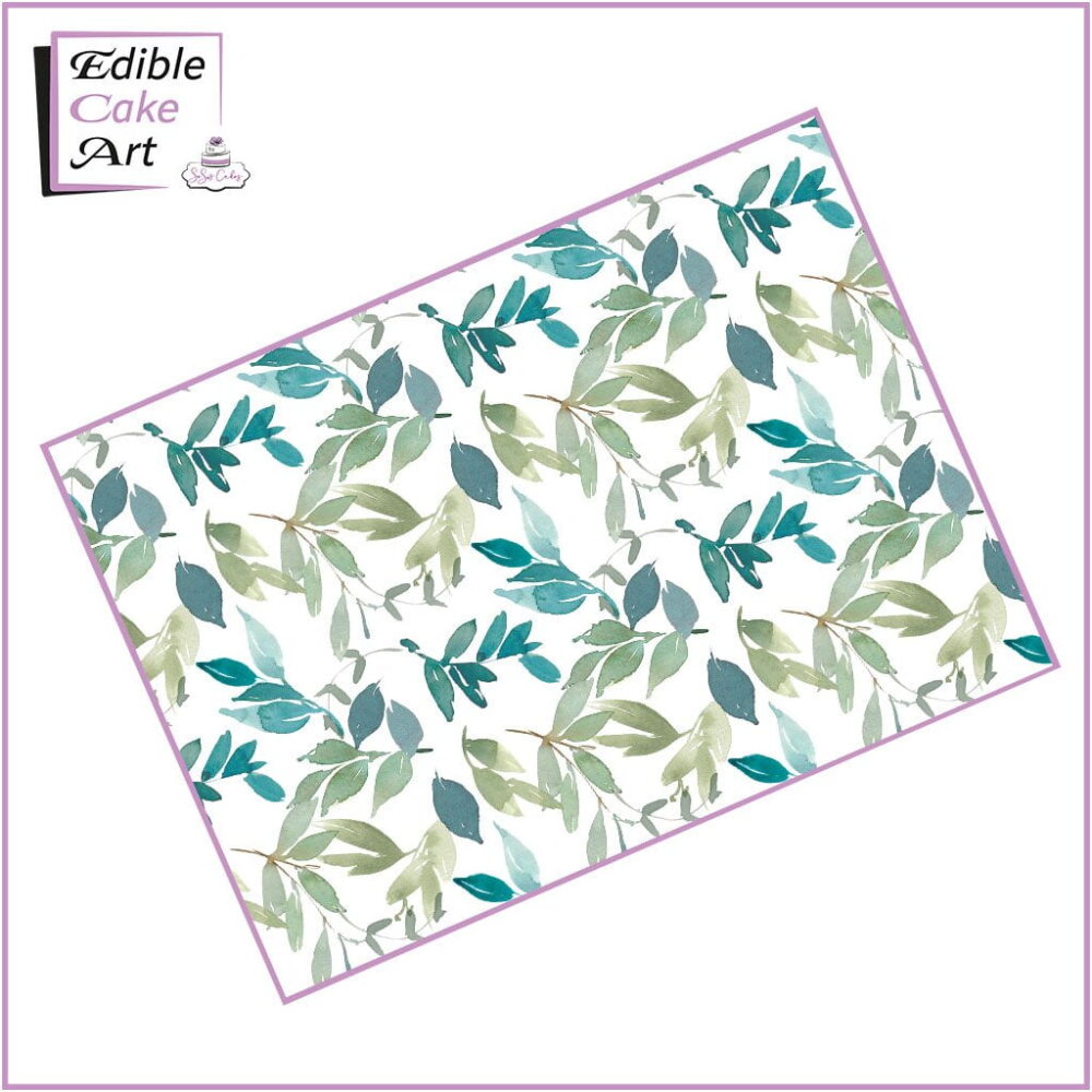 Watercolour Leaves Icing Sheet Cake Wrap