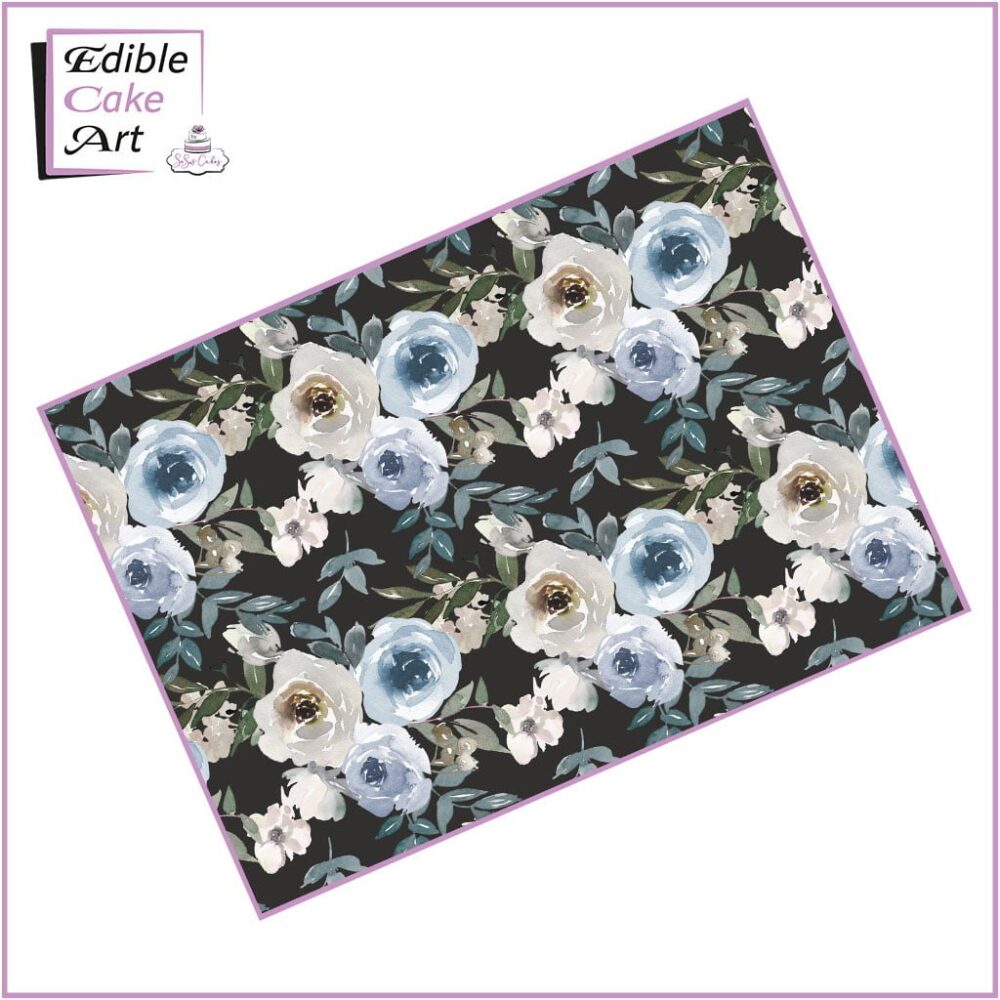 Blue & Cream Roses Icing Sheet Cake Wrap