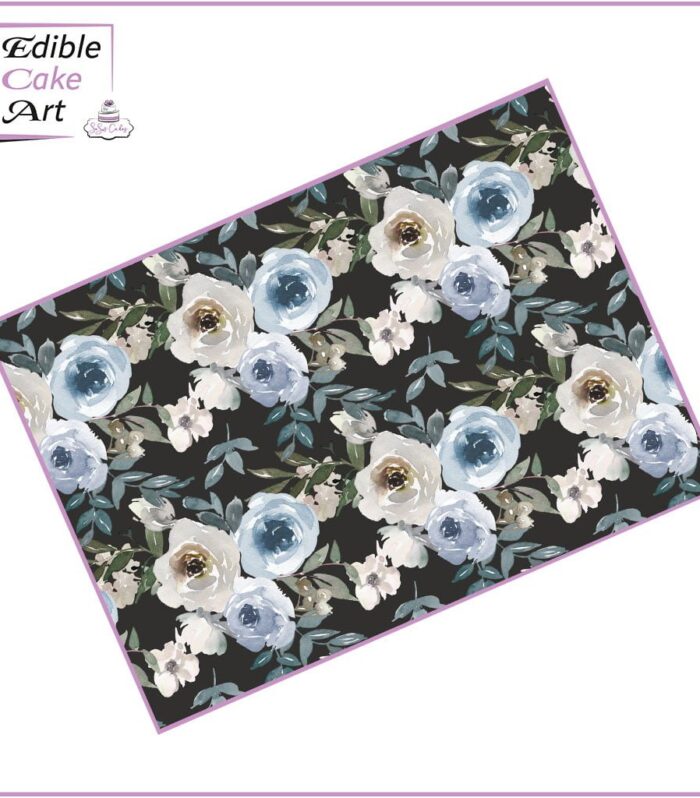 Blue & Cream Roses Icing Sheet Cake Wrap