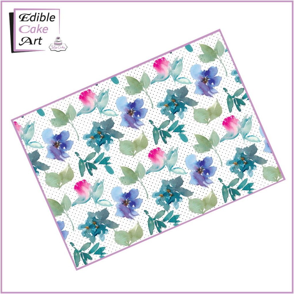 Dotty Watercolour Flowers cake wrap
