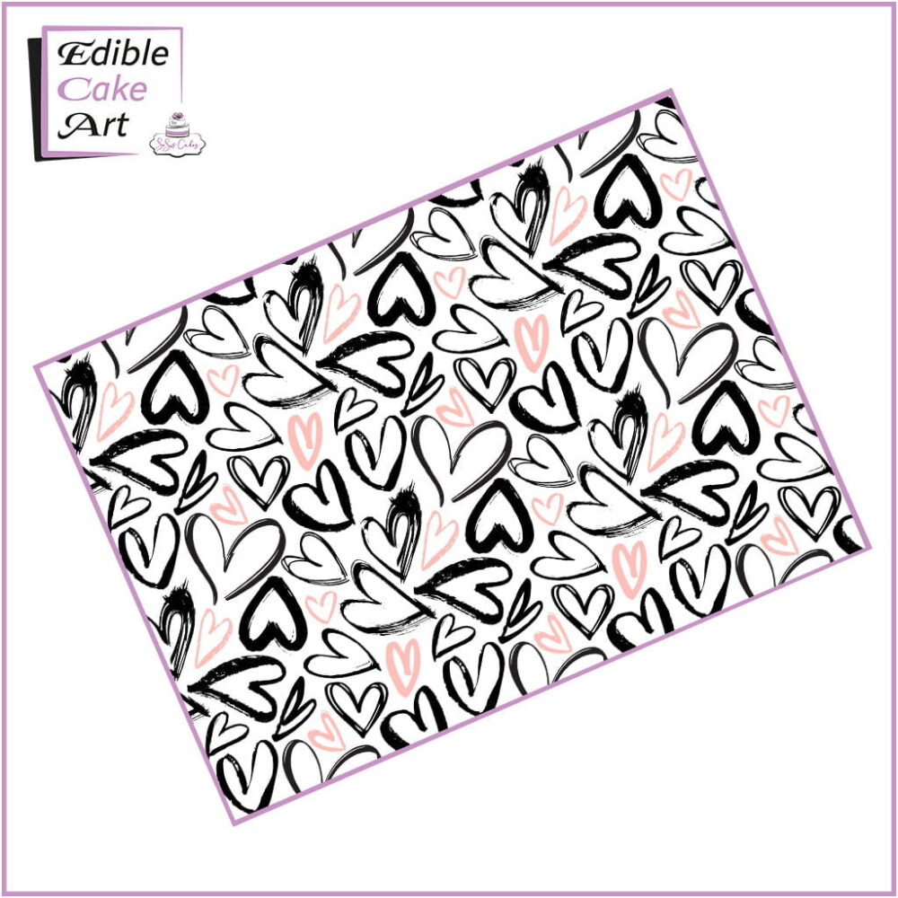 Black and pink love hearts Icing Sheet Cake wrap