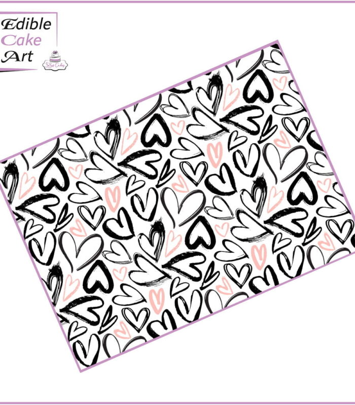 Black and pink love hearts Icing Sheet Cake wrap