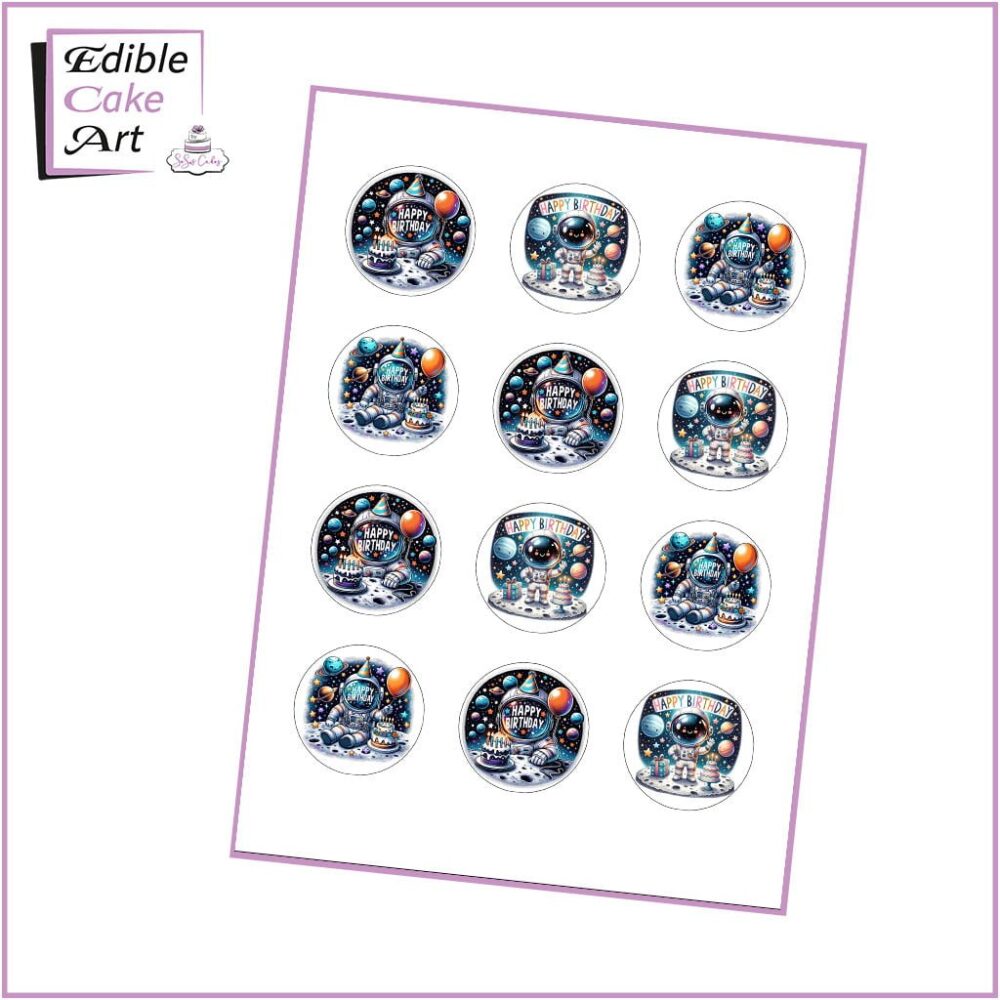 12 Space Happy Birthday Cupcake Icing